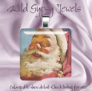 Santa Claus St. Nick Coke vintage advertisement 1" glass tile pendant necklace
