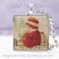 Christmas girl sled RED Vtg postcard image snow 1" glass tile pendant necklace