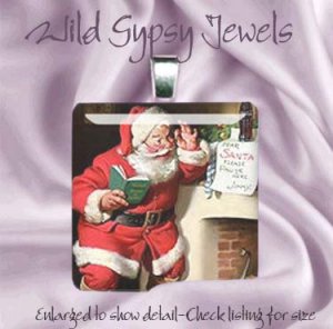 Santa Claus St. Nick Coke vintage ad Christmas 1" glass tile pendant necklace