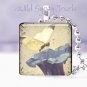Blue Violet Morning Glory Butterfly Vintage chic 1" glass tile pendant necklace