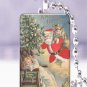 Vtg. Santa Christmas tree child postcard 1 x 1.5" glass tile pendant necklace