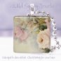HP lush roses pink ivory cream Victorian glass tile pendant necklace made in USA