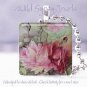 Hand painted pink rose aqua green Victorian glass tile pendant necklace made USA