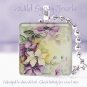 Chic Victorian style HP floral purple white cream 1" glass tile pendant necklace