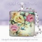 HP roses pink yellow aqua ivory 1" chic glass tile pendant necklace made in USA