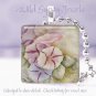 HP Pink Lavender Blue Morning Glories 1" glass tile pendant necklace made in USA