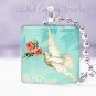 White Dove roses aqua sky sweet Gift idea 1" glass tile pendant necklace in USA