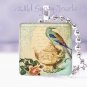 Teal bird Vtg teapot rose ivory HOT Gift idea 1" glass tile pendant necklace USA