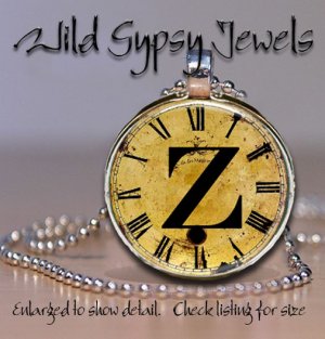 Altered Art CLOCK face glass round cabochon Necklace Pendant Charm Initial ~ Z