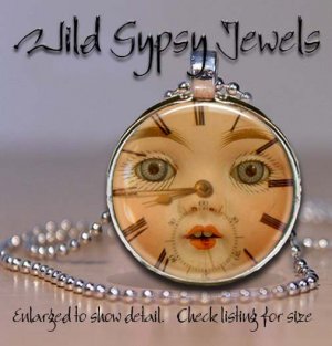 Rabbit Doll altered clock face ROUND glass tile metal charm pendant necklace HOT