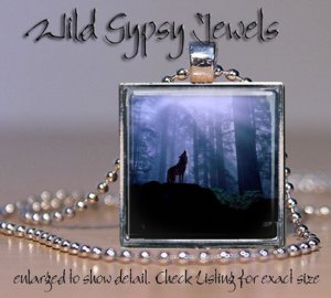 Wolf Moon howling forest woods nature lover GIFT 1" glass tile pendant necklace