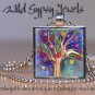 Tree of LIFE hearts blue purple red watercolor 1" glass tile pendant necklace