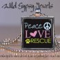 Peace LOVE RESCUE shelter pets dog cat LOVER glass tile metal pendant necklace