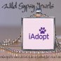 Dog Cat PET Adoption rescue PINK purple 1" sq glass tile metal pendant necklace