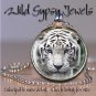 Dramatic White Tiger BIG CAT 1" round glass tile metal pendant charm necklace
