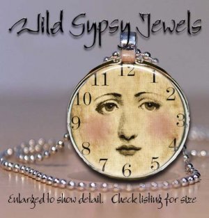 Altered clock Moon Goddess face Series glass tile metal charm pendant necklace