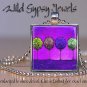 Magenta Purple * night Trees Bright *** abstract ART glass tile pendant NECKLACE