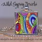 Multi colored HOT RED Lime blue aqua abstract ART 1" glass tile pendant NECKLACE