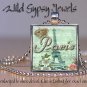 Eiffel Tower French Vintage Roses Aqua Pink 1" glass tile pendant necklace charm