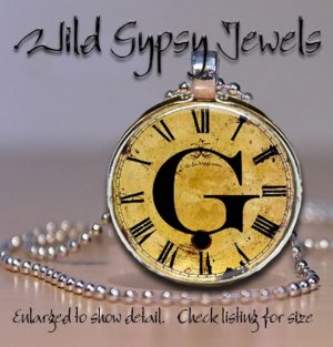 Initial ~G Altered Art CLOCK face glass round cabochon Necklace Pendant Charm