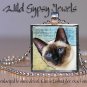 Seal Point Siamese Blue Eyes digital paint 1" Glass Tile Metal Pendant Necklace