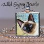 Seal Point Siamese Blue Eyes digital paint 1" Glass Tile Metal Pendant Necklace