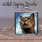 Orange Marmalade Cat Kitten Blue grey eyes 1" Glass Tile Metal Pendant Necklace