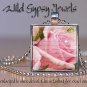 Pink Sweetheart Rose pearl ephemera 1" glass tile square metal pendant necklace