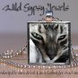 Grey Cat sweet cute KITTEN Aqua Blue Eyes 1" Glass Tile Metal Pendant Necklace