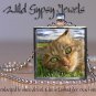 Orange Tabby Cat KITTEN green Eyes lounging 1" Glass Tile Metal Pendant Necklace
