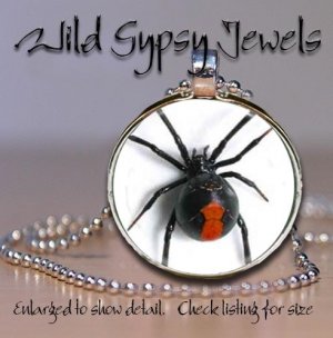 Punk Gothic Black Widow Spider 1" Round Glass Tile Fashion Necklace Pendant