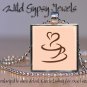 Coffee Lover cafe mug heart beige brown outline 1" glass tile pendant necklace