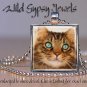 Cat sweet cute KITTEN Eyes 1" Glass Tile Metal Pendant Necklace