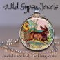 Easter Bunny chick cart Vtg Victorian 1" glass tile round metal pendant necklace