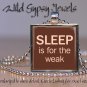 Coffee SLEEP caffeine expresso brown beige 1" glass tile metal pendant necklace