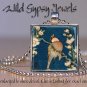 Japanese cherry blossoms bird blue 1" glass tile square metal pendant necklace