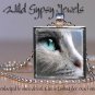 Gray Cat Lover sweet cute KITTEN aqua Eyes 1" Glass Tile Metal Pendant Necklace