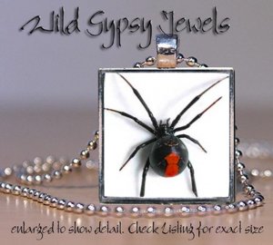 Punk Gothic Black Widow Spider 1" sq Glass Tile Fashion Necklace Pendant