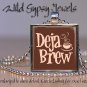 Coffee Lover caffeine brown beige Deja Brew cafe 1" glass tile pendant necklace