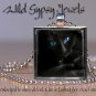Cat sweet cute Black KITTEN brite blue Eyes 1" Glass Tile Metal Pendant Necklace