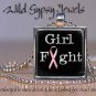 Fight Like a Girl PINK Breast Cancer Awareness glass tile pendant charm necklace