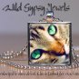 Cat sweet cute tabby KITTEN Green Eyes chic 1" Glass Tile Metal Pendant Necklace