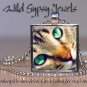 Cat sweet cute tabby KITTEN Green Eyes chic 1" Glass Tile Metal Pendant Necklace