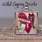 Glass tile metal pendant charm RED Heart necklace ephemera Key mauve Pink HOT