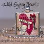 Glass tile metal pendant charm RED Heart necklace ephemera Key mauve Pink HOT