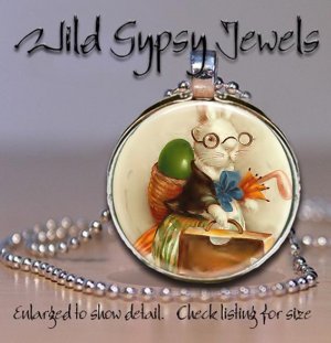 Geek Geekery Easter Bunny egg basket 1" glass tile round metal pendant necklace