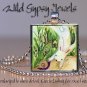 Bunny rabbit snail green tan watercolor print 1" HOT glass tile pendant necklace
