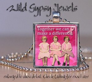 Make a Difference Together for BREAST CANCER Awareness glass tile pendant neckla