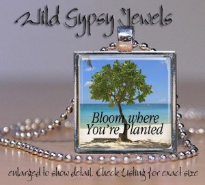 Summer Ocean Sea Beach BLOOM Tree sand 1" HOT glass tile metal pendant necklace