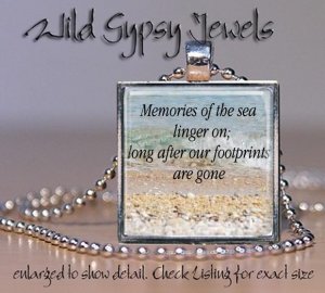 Beach Ocean Sea wave sand SUMMER Vacation Memories 1" glass tile metal pendant
